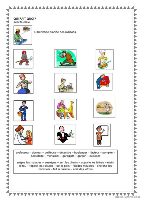 Qui fait quoi Français FLE fiches pedagogiques pdf doc