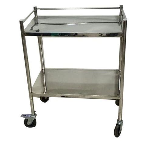 Durable Stainless Steel Made 2 Shelves Silver Color Hospital Surgical