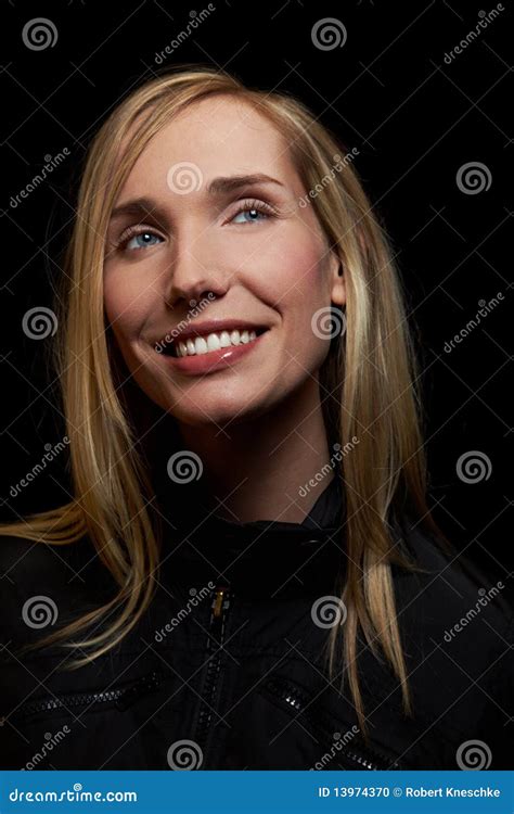 Smiling Blonde Woman At Night Stock Photo Image Of Blond Neck
