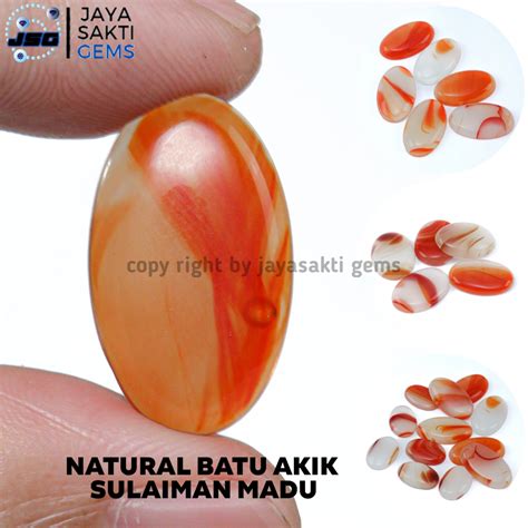 Jual Natural Batu Akik Sulaiman Madu Merah Putih Belang Shopee Indonesia