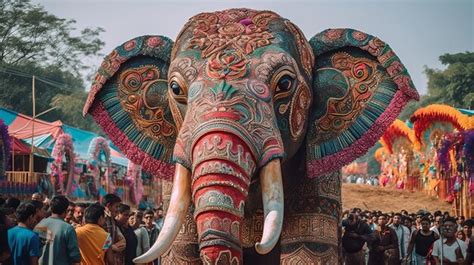 Cabeza De Elefante Decorada En El Festival Del Elefante Ia Generativa