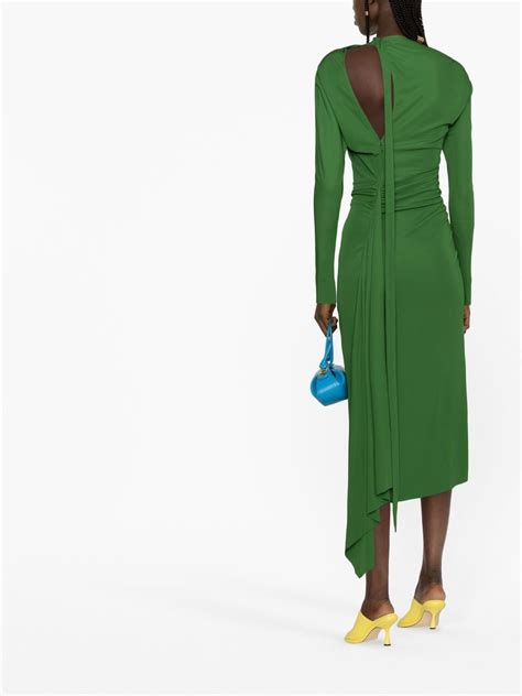 Victoria Beckham Asymmetric Ruched Midi Dress Green Farfetch