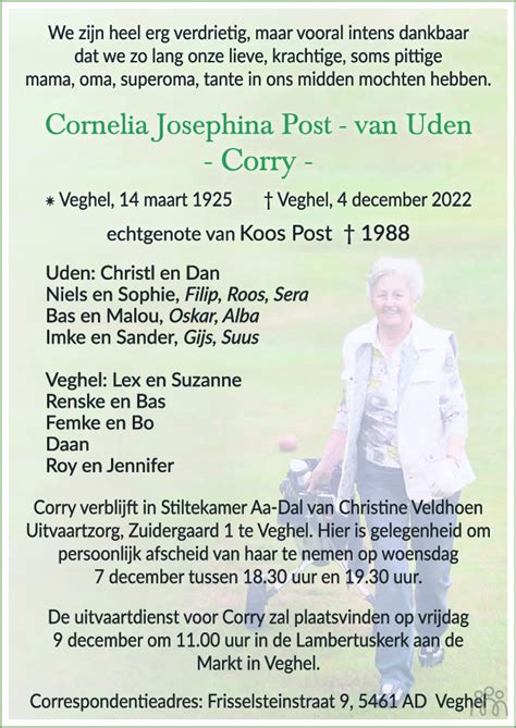 Cornelia Josephina Corry Post Van Uden Overlijdensbericht