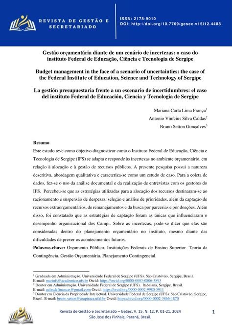 Diante De Um Cenário Persistente De Questionamentos E Insatisfação - (PDF) Gestão orçamentária diante de um cenário de incertezas: o caso do ...
