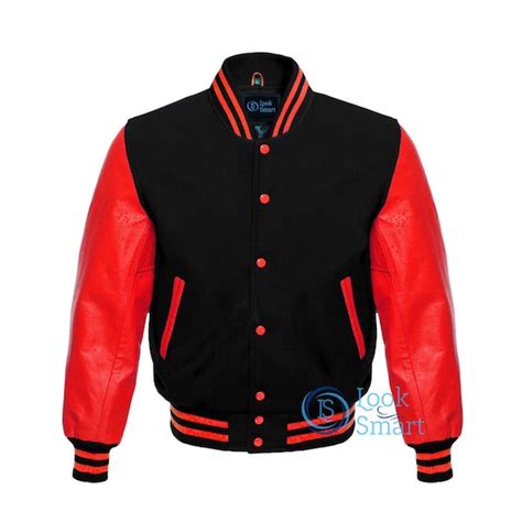 Red White And Black Varsity Jacket Etsy