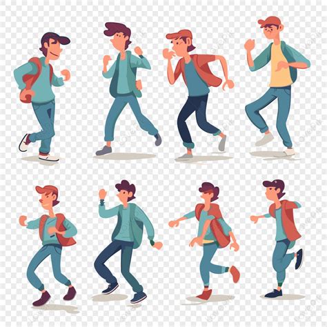 Conjunto De Clipart De Movimento De Personagem De Estudante Andando Em