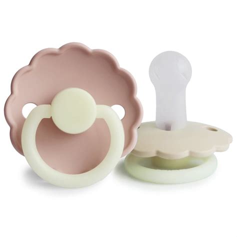 FRIGG Daisy Round Silicone 2 Pack Pacifiers Blush Night Cream Night