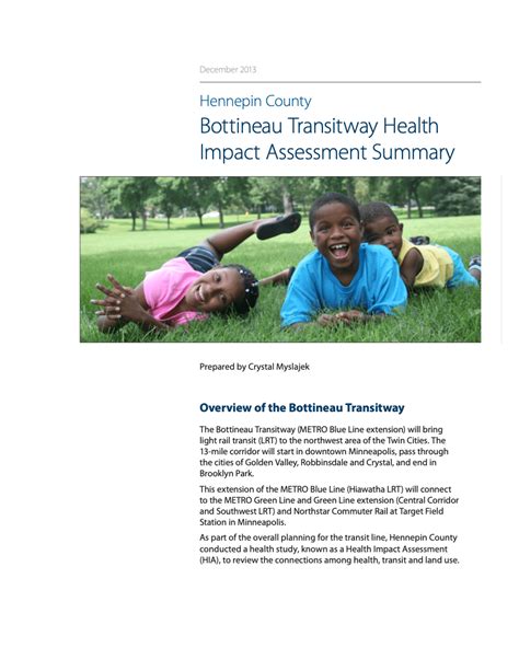 Hennepin County Bottineau Transitway Health Impact Assessment Summary