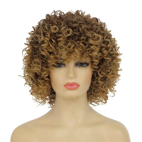 Amazon Amnenl Curly Blonde Mix Brown Afro Kinky Wigs With Bangs For Black Women Dark Roots