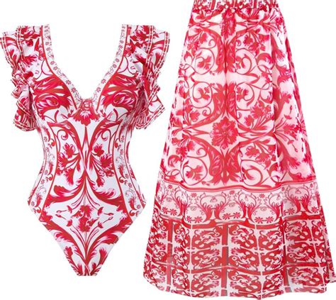 Generic Women 1 Piece Swimwear1 Piece Cover Up Two Piece Vintage Print