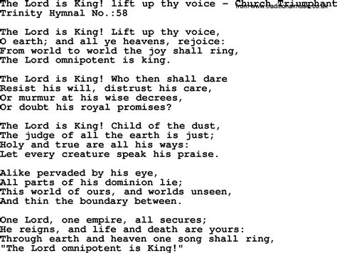 Trinity Hymnal Hymn The Lord Is King Lift Up Thy Voice Church