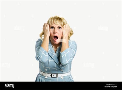 Horrified Shocked Mature Woman Portrait Of Stressed Frustrated