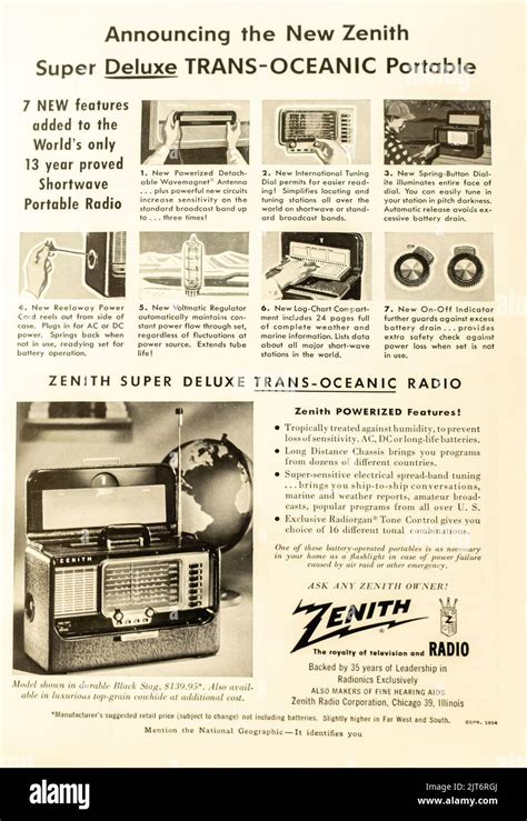 Zenith Portable Radio Advertisement Placed Inside Natgeo Magazine 1954