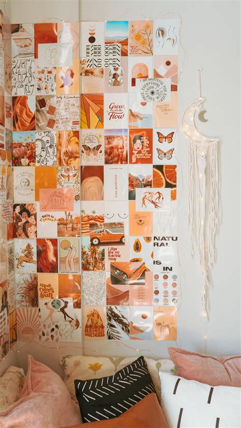 Boho Aesthetic Wall Collage Kit Room Decor Boho Burnt Orange Etsy