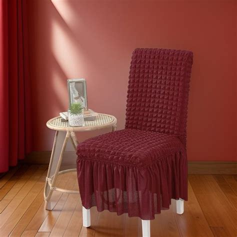 bubble seersucker fluffy dining chair cover maroon  seater