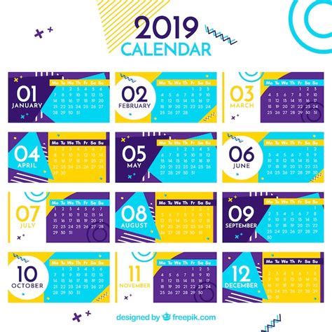 Flacher Bunter Kalender F R Das Jahr Kostenlose Vektor