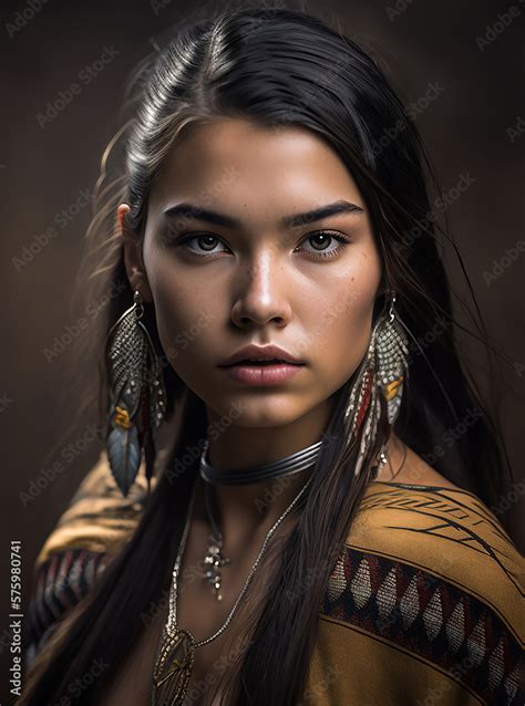 Portrait Of Young Indigenous American Indian Woman Created Using