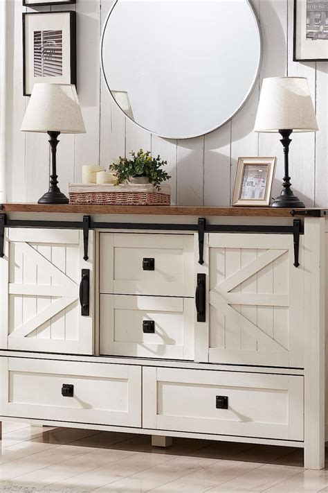 T Tream Farmhouse Dresser With Sliding Barn Doors