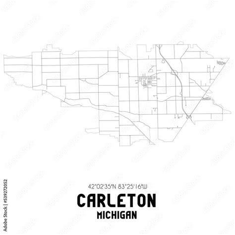 Carleton Michigan Us Street Map With Black And White Lines Stock