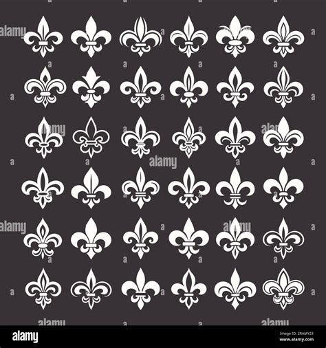 Vector Vintage White And Black Fleur De Lis Icon Set Isolated Heraldic