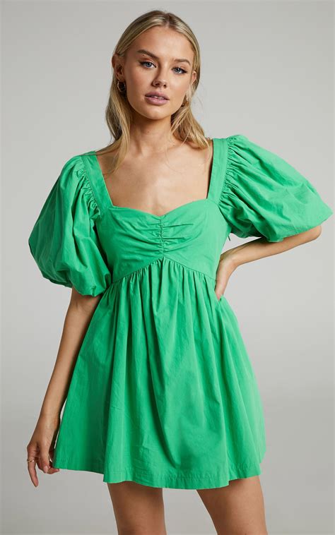 Vashti Mini Dress Puff Sleeve Sweetheart Dress In Green Showpo Usa