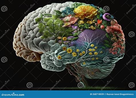 Cerebro Humano Con Flores Primaverales Que Simbolizan El Concepto De