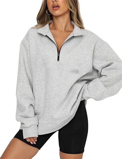 Safrisior Womens Oversized Half Zip Sweatshirt Drop Shoulder Long