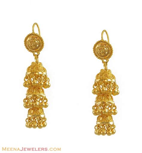 22k Layered Jhumki Earrings Erfc11057 22kt Gold Earrings With