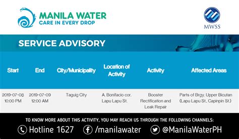 Manila Water On Twitter Service Advisory Manila Water Will Be