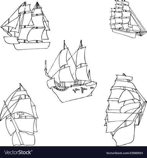 Sailboats Sketch By Hand Pencil Drawing Royalty Free Vector