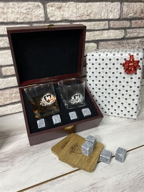 Personalized Whiskey Glass Set With Engraved Wooden Box Etsy