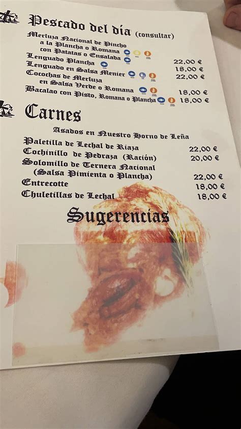 Carta De Mes N Restaurante El Molino Villa Del Prado Av Del Generalisimo