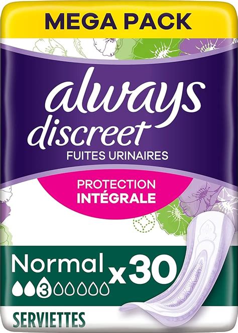 Always Discreet 30 Serviettes Incontinence Pour Femme Normal 3 Gouttes Fuites Urinaires