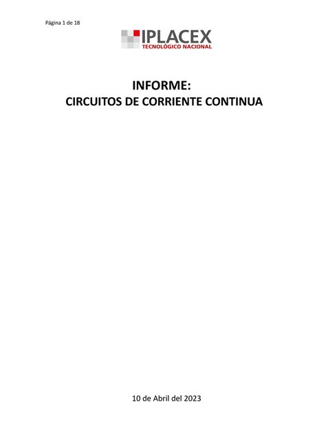 Informe Corriente Continua Evaluacion N1 INFORME CIRCUITOS DE