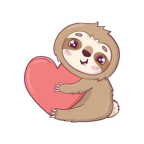 Cute Sloth Kawaii Character Hugging Heart For Valentines Day 17095966