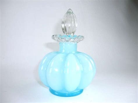 Fenton Perfume Bottle Blue Overlay Glass Melon Shape Vintage Etsy Perfume Bottles Fenton