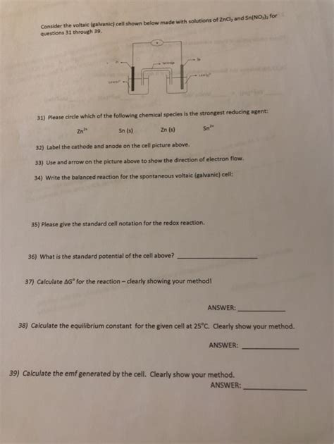 Solved Consider The Voltaic Galvanic Cell Shown Below Made Chegg