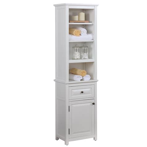 Alaterre Dorset Bathroom Storage Tower With Open Upper Shelves Lower Cabinet And Drawer