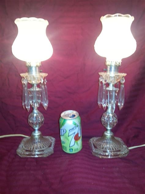 Pair Vintage Crystal Prism Table Boudoir Lamps Ebay Lamp Crystal