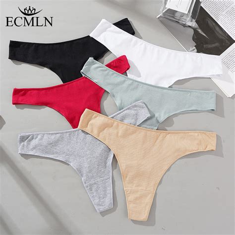 Ecmln Women Cotton Seamless Panties Solid Sexy Thong Low Waist Panties G String Lingerie