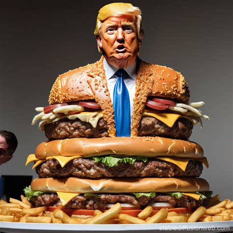 Giant Burger Monster Eating Donald Trump Stable Diffusion Online