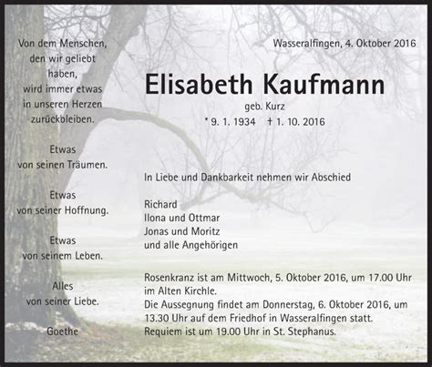 Traueranzeigen Von Elisabeth Kaufmann OstalbTrauer