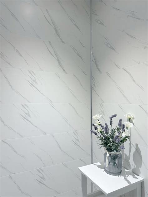 White Marble Grout Line Tile Effect Bathroom Panels PVC Shower Wet Wall