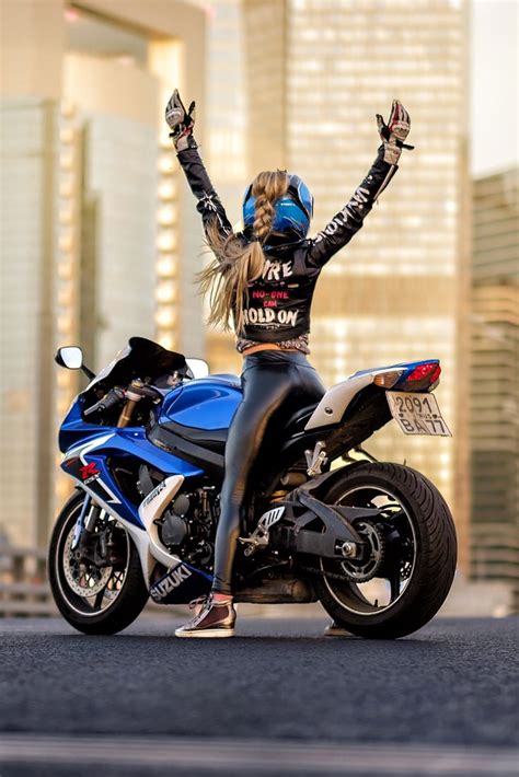 Hot Biker Girl On Her Super Cool Suzuki GSXR 600 Motorcycle Female