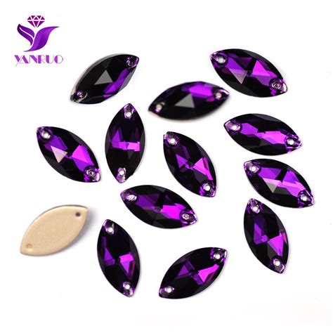 Yanruo Navette Purple Velvet Charm Crystal Coser Strass Glitter