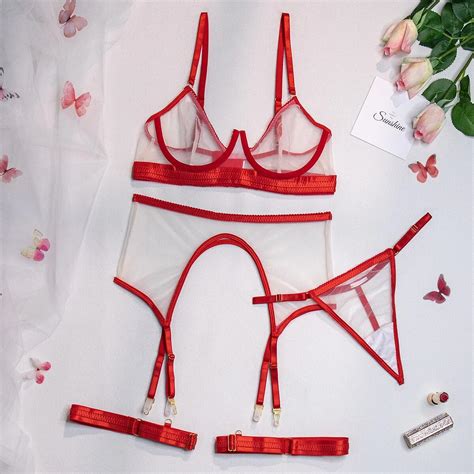 Billionm Piece Transparent Underwear Set Women Fancy Colors Sexy Lingerie Set Garter Brief Kit