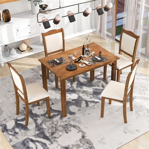 5 Piece Wood Dining Table Set Simple Style Kitchen Dining Set