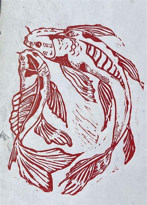 Koi Carp Lino Art Linocut Prints Linocut Art