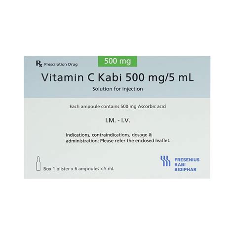 Vitamin C Kabi 500mg 5ml tiêm hộp 6 ống x 5ml Bidiphar Giá thuốc Hapu