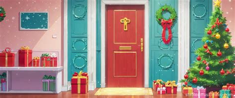 Cozy Christmas Door Decor Stable Diffusion Online